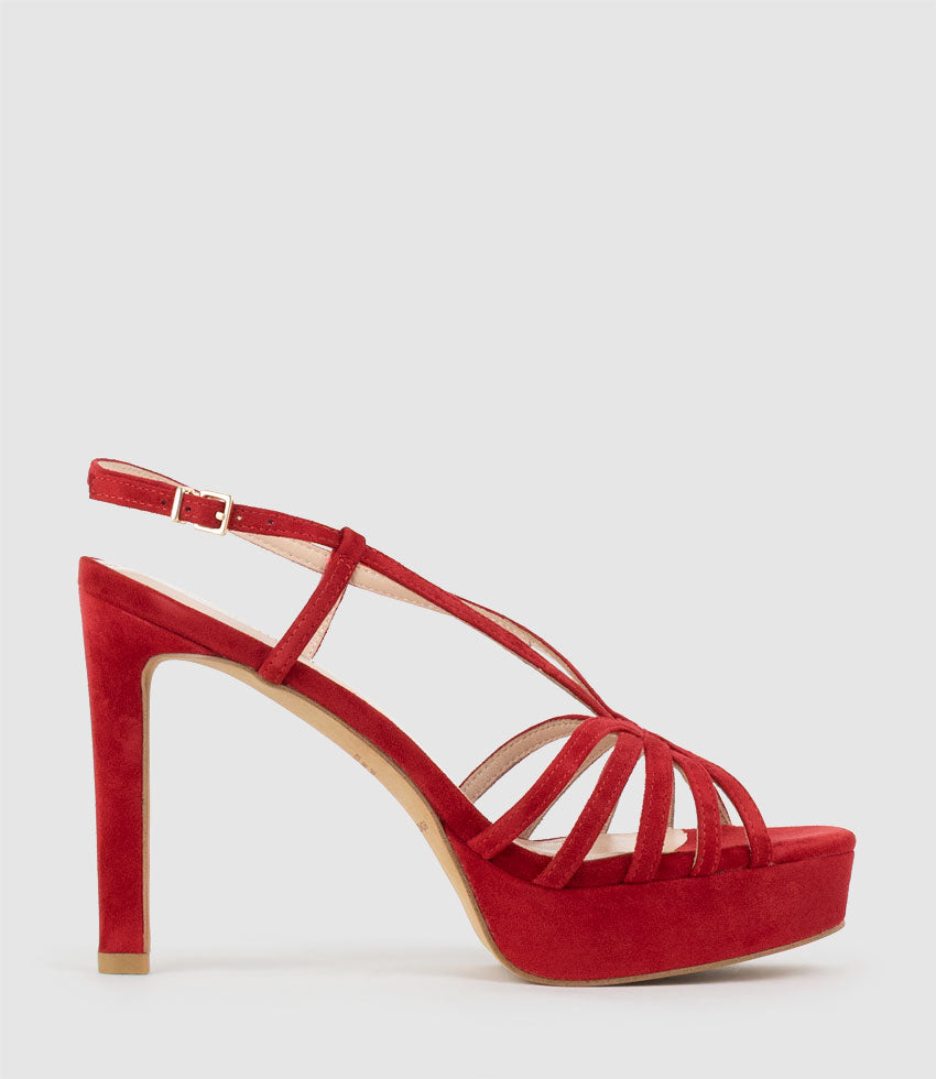 SUMMER110 Strappy Platform Sandal in Red Suede