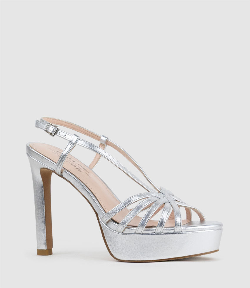 SUMMER110 Strappy Platform Sandal in Silver - Edward Meller