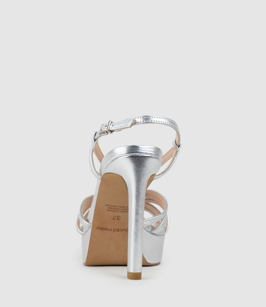 SUMMER110 Strappy Platform Sandal in Silver - Edward Meller