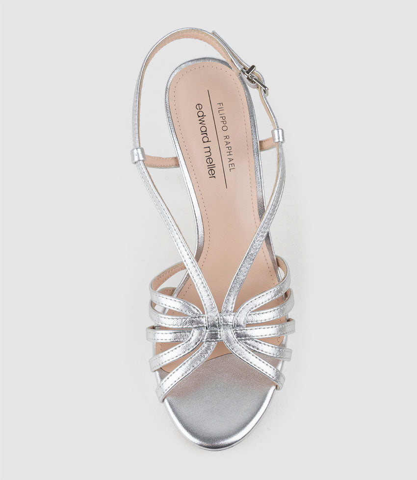 SUMMER110 Strappy Platform Sandal in Silver - Edward Meller