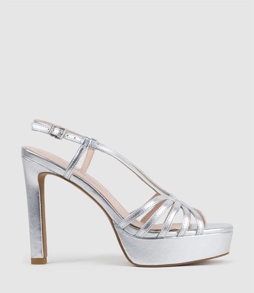 SUMMER110 Strappy Platform Sandal in Silver - Edward Meller