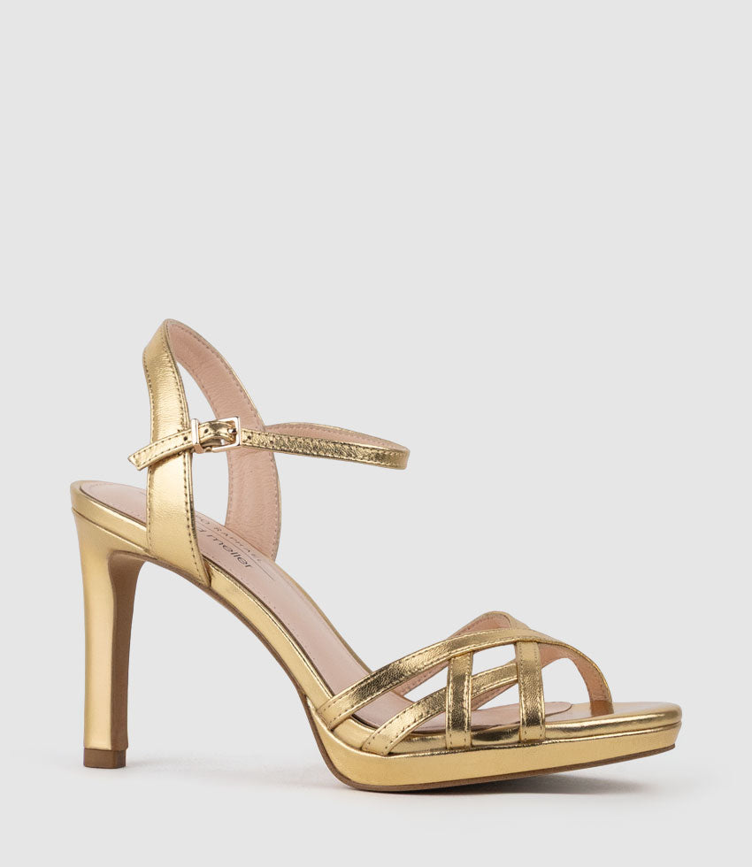SWIFT90 Lattice Front Platform Sandal in Aged Gold - Edward Meller