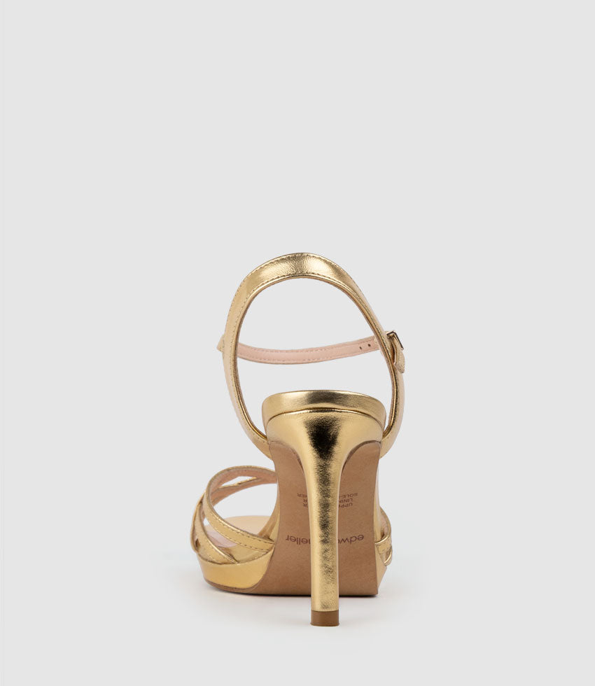 SWIFT90 Lattice Front Platform Sandal in Aged Gold - Edward Meller
