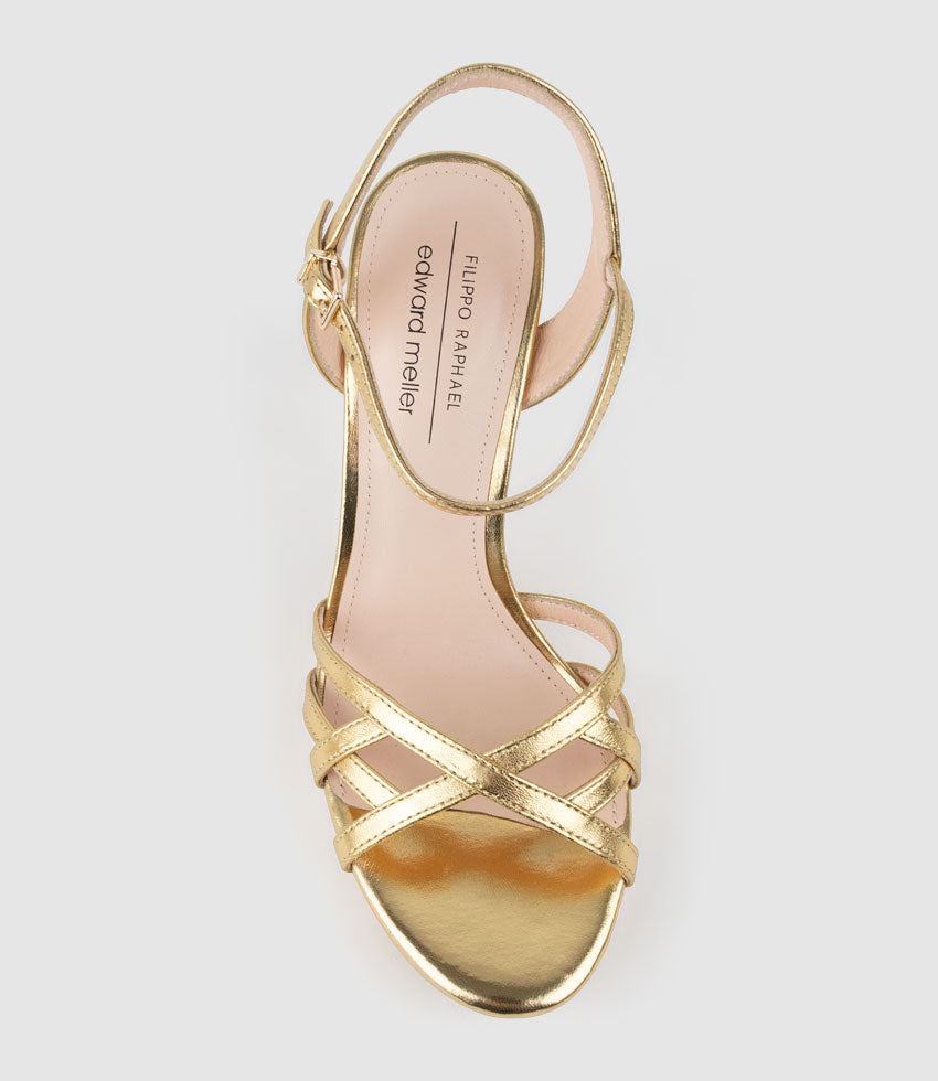 SWIFT90 Lattice Front Platform Sandal in Aged Gold - Edward Meller