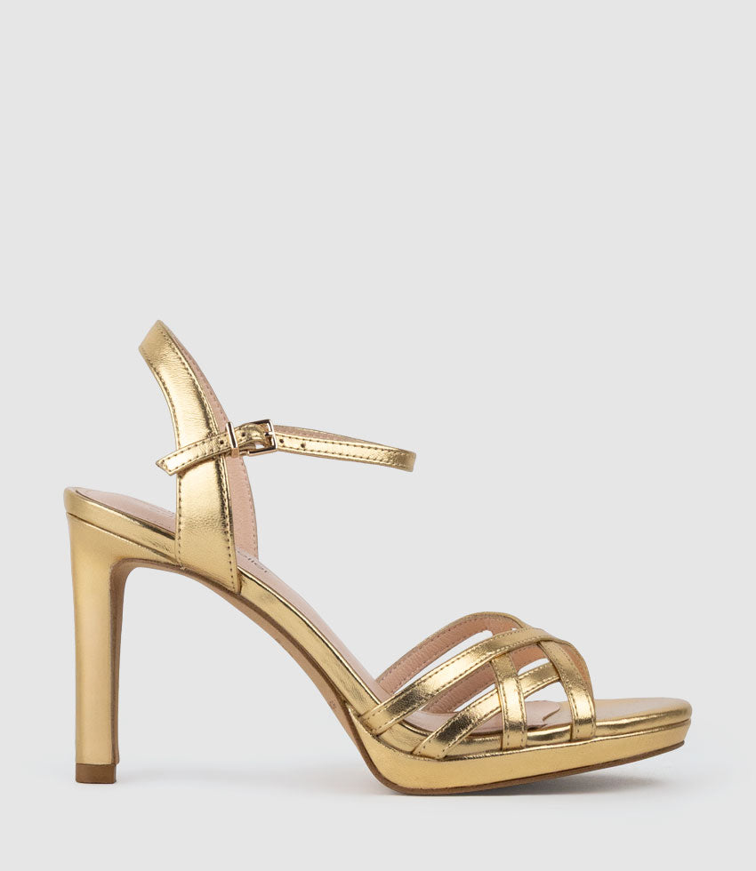 SWIFT90 Lattice Front Platform Sandal in Aged Gold - Edward Meller