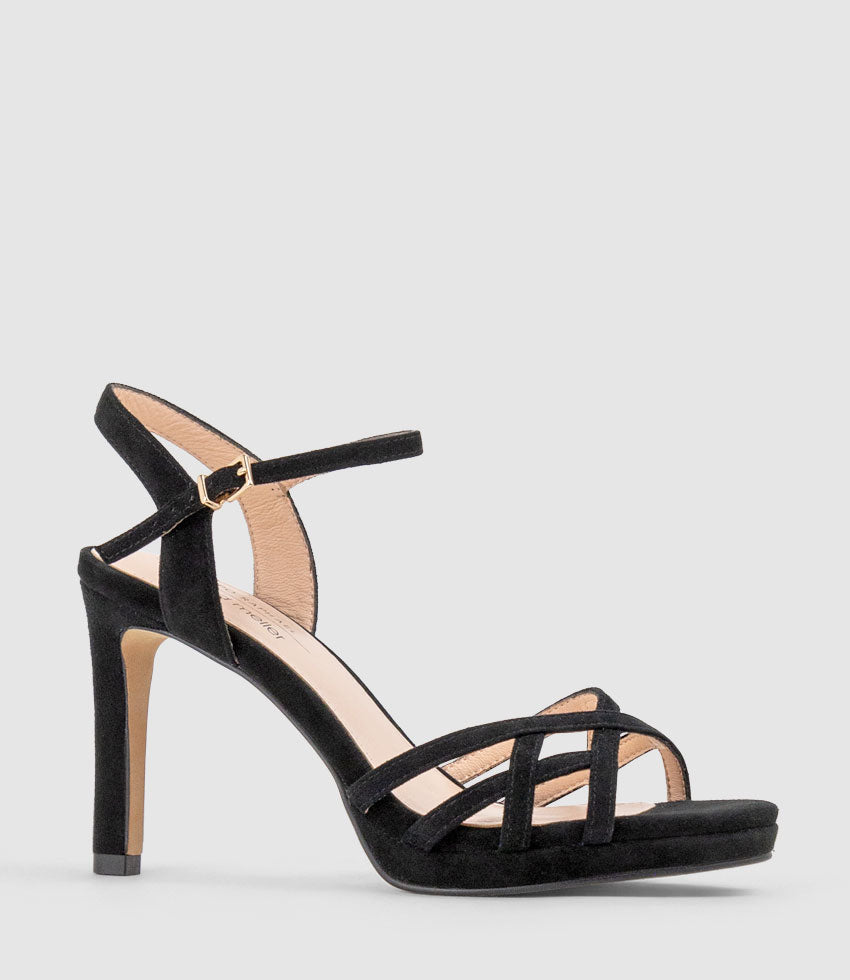 SWIFT90 Lattice Front Platform Sandal in Black Suede - Edward Meller