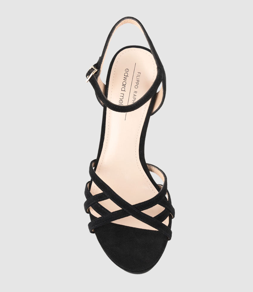 SWIFT90 Lattice Front Platform Sandal in Black Suede - Edward Meller