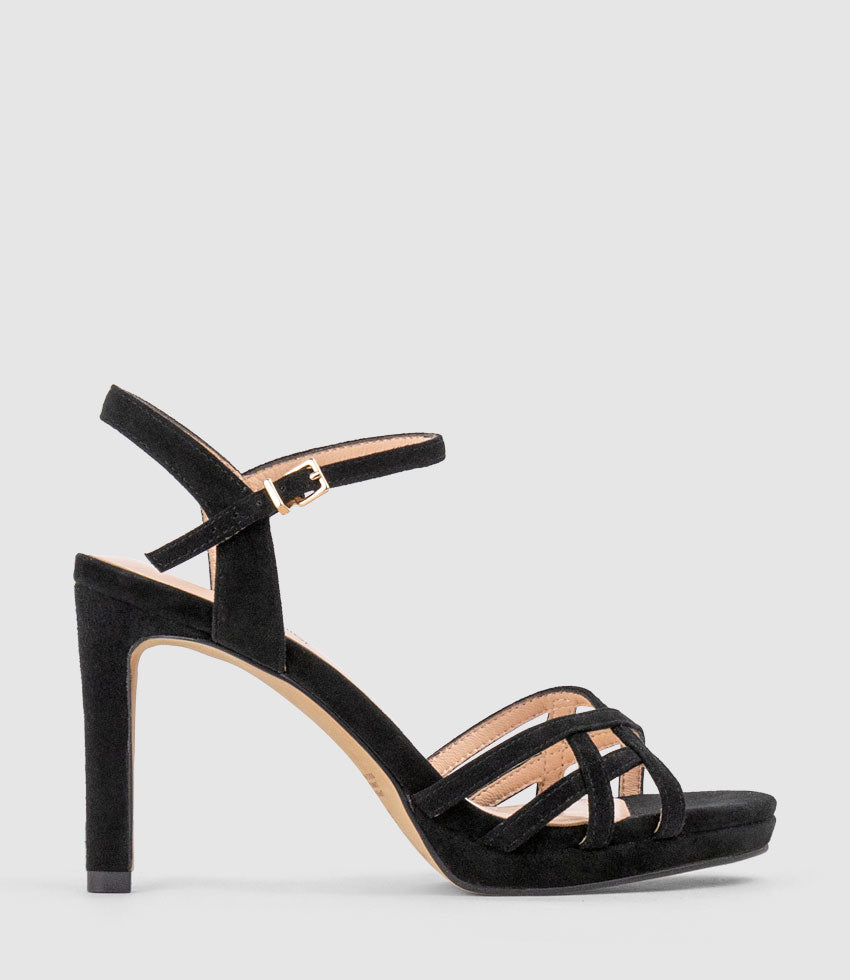 SWIFT90 Lattice Front Platform Sandal in Black Suede - Edward Meller