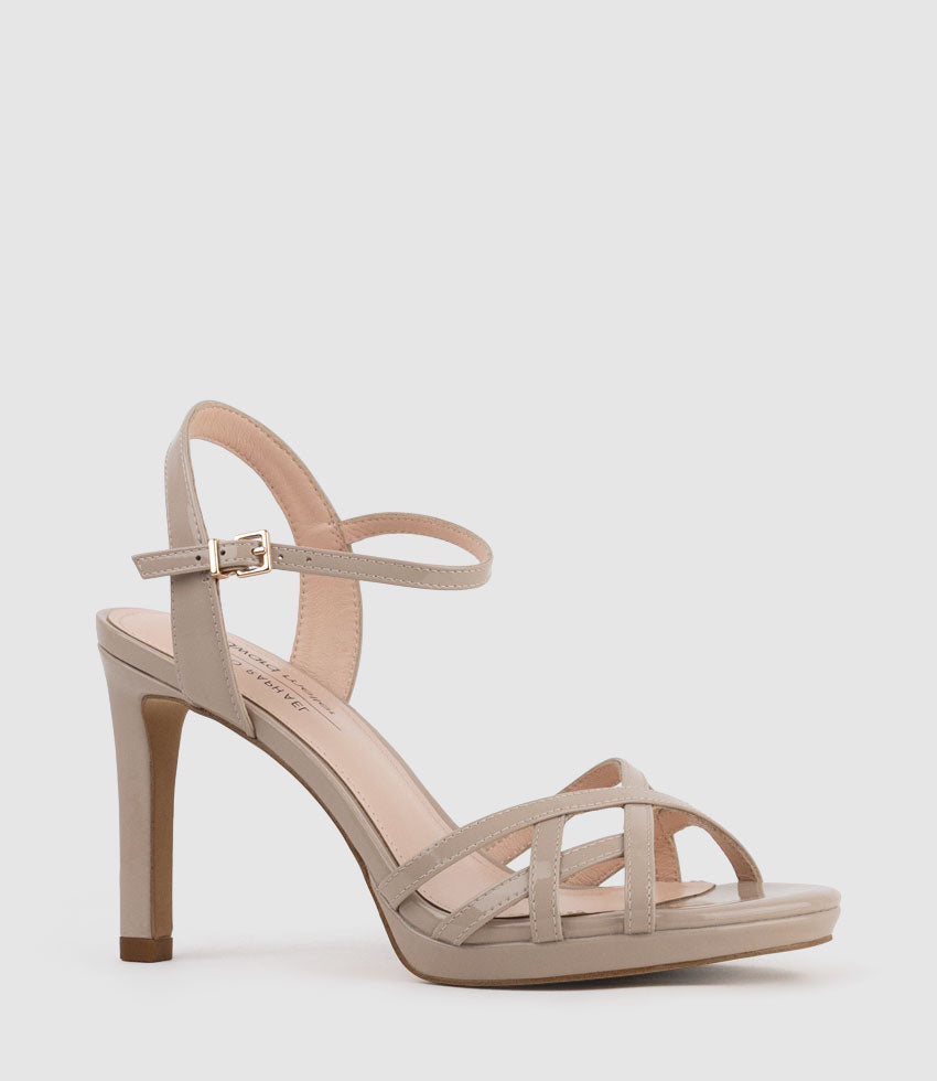 SWIFT90 Lattice Front Platform Sandal in Blush Patent - Edward Meller
