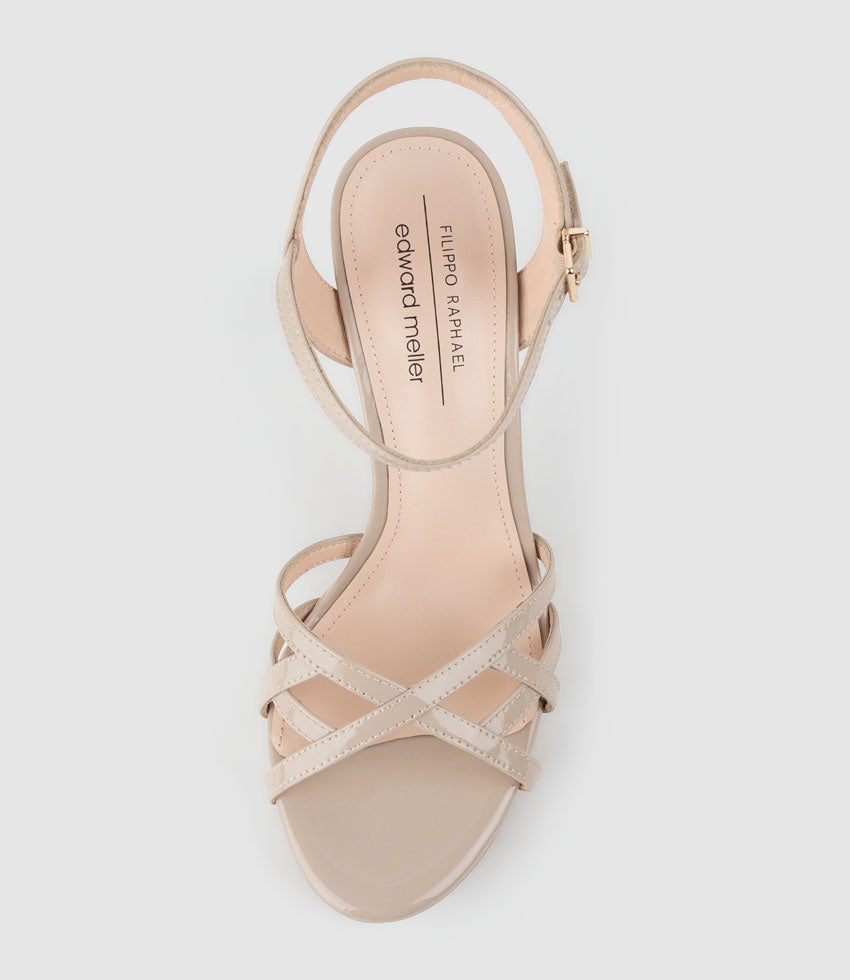 SWIFT90 Lattice Front Platform Sandal in Blush Patent - Edward Meller