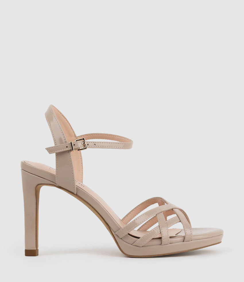 SWIFT90 Lattice Front Platform Sandal in Blush Patent - Edward Meller