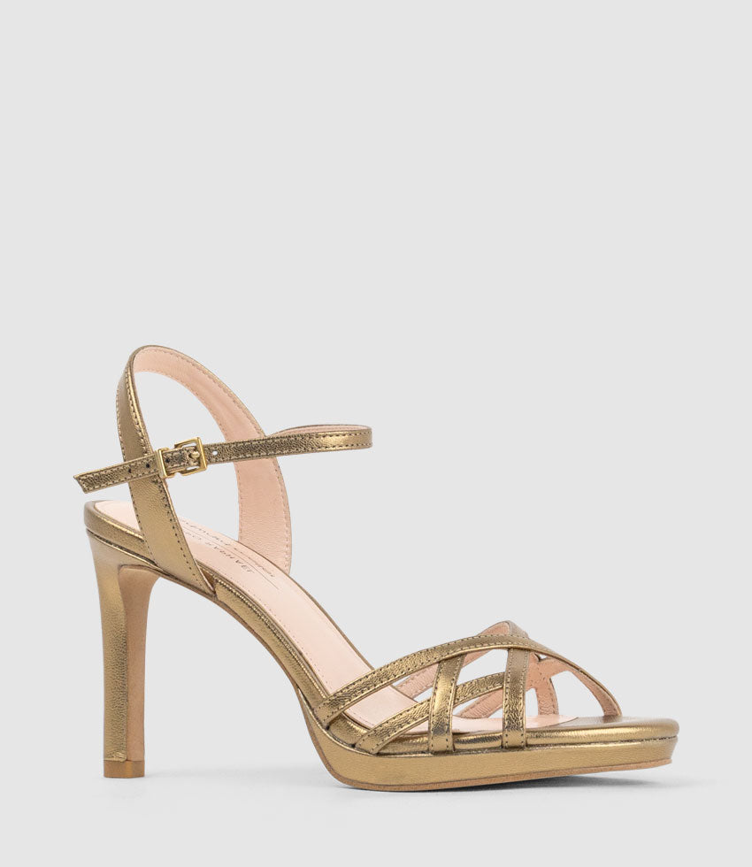 SWIFT90 Lattice Front Platform Sandal in Brass - Edward Meller