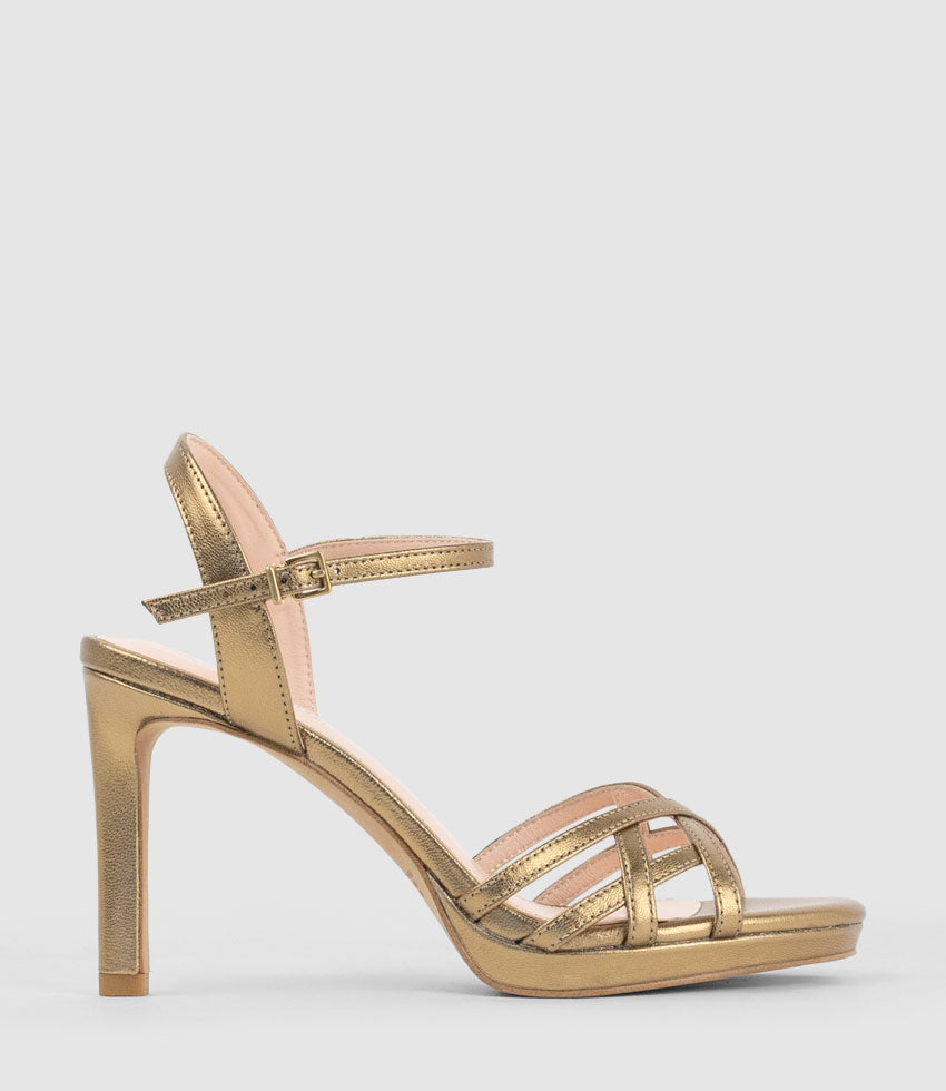 SWIFT90 Lattice Front Platform Sandal in Brass - Edward Meller