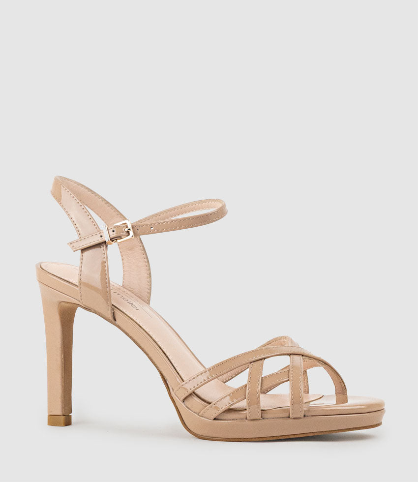 SWIFT90 Lattice Front Platform Sandal in Nude Patent - Edward Meller