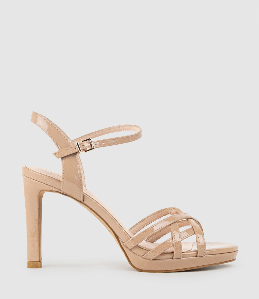 SWIFT90 Lattice Front Platform Sandal in Nude Patent - Edward Meller