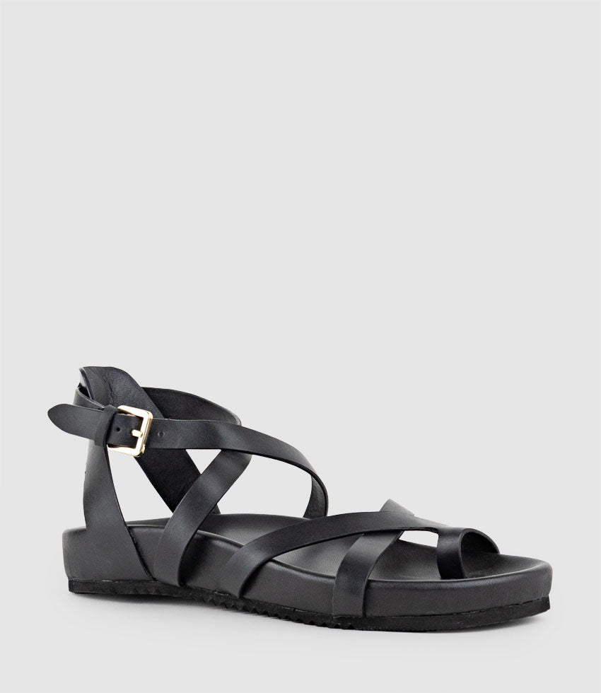 SYM Strappy Sandal on Footbed in Black - Edward Meller