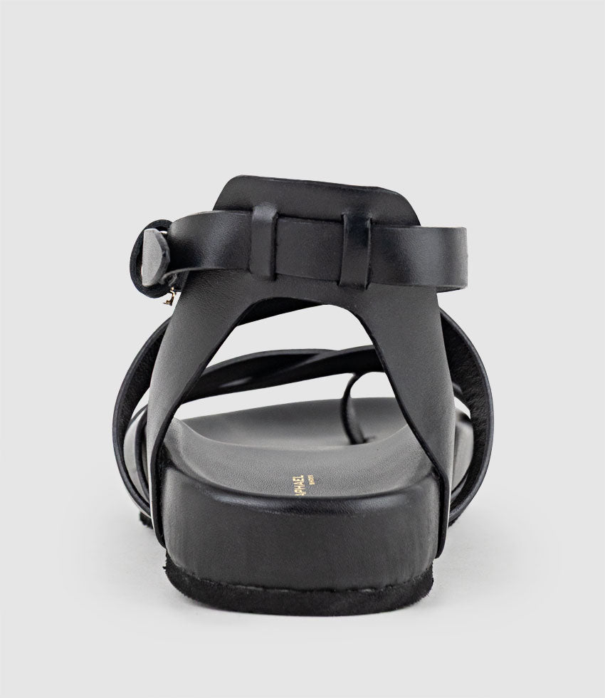 SYM Strappy Sandal on Footbed in Black - Edward Meller