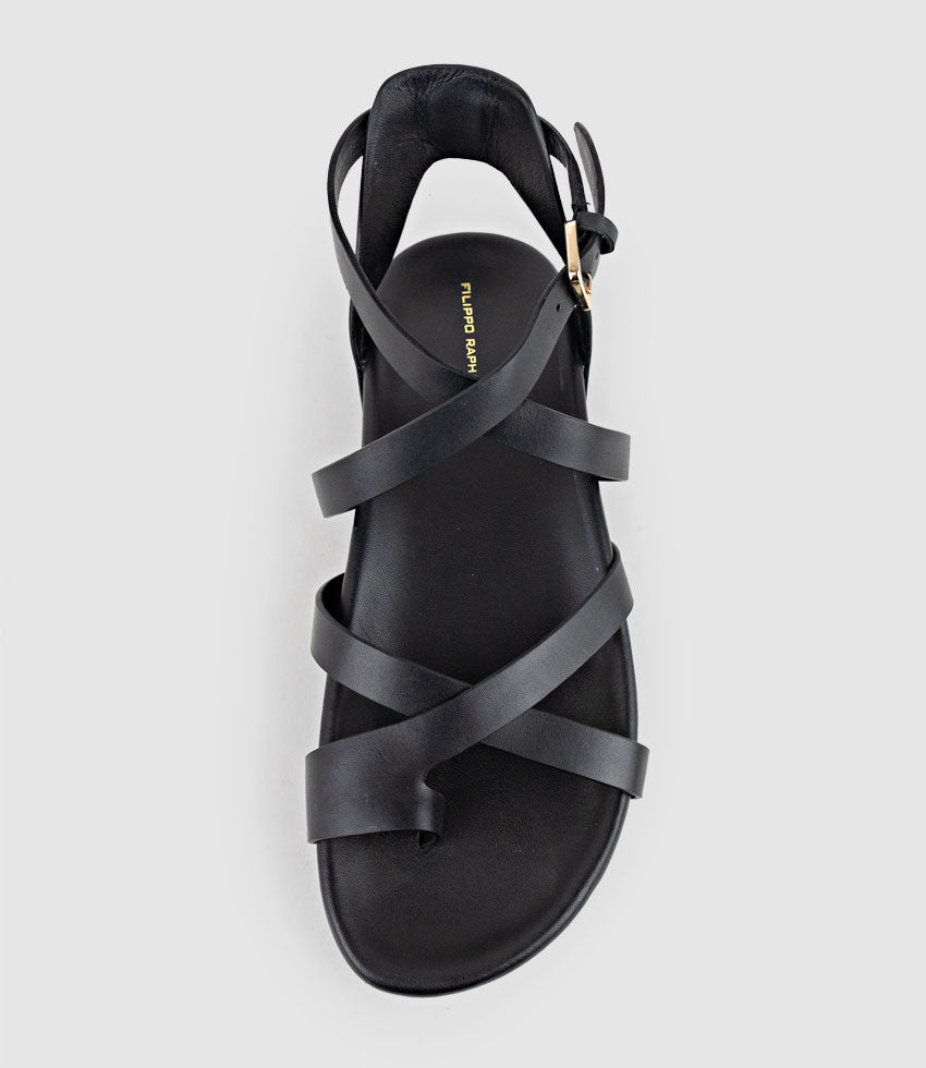 SYM Strappy Sandal on Footbed in Black - Edward Meller