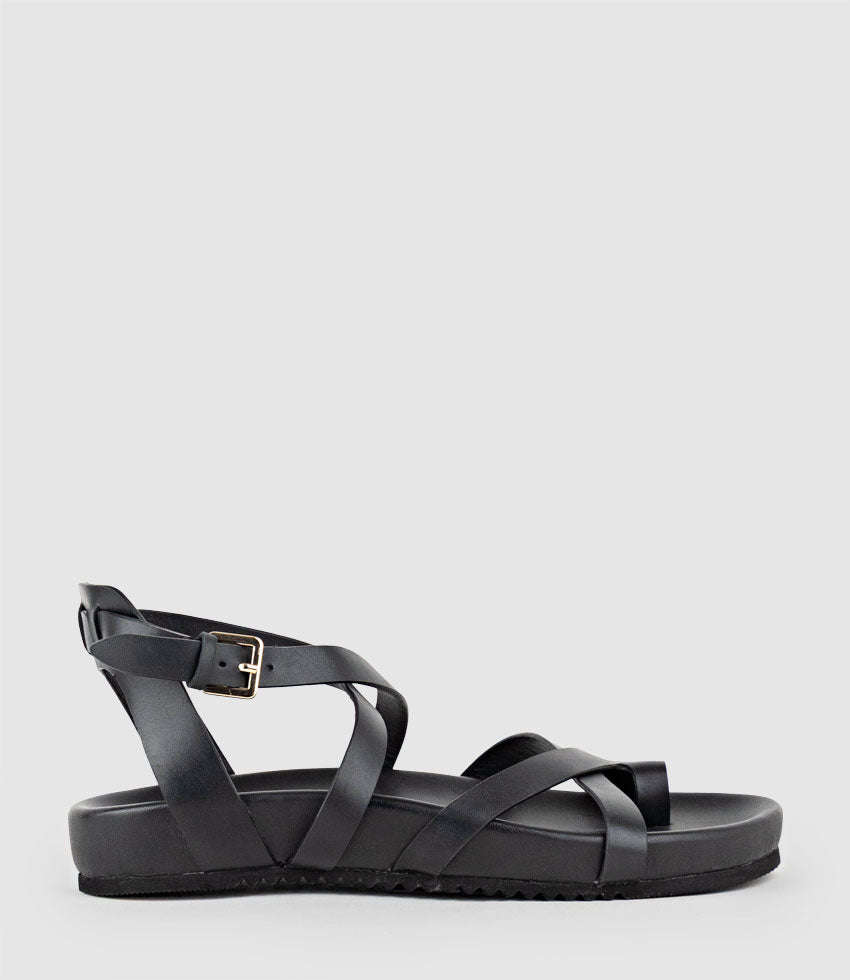 SYM Strappy Sandal on Footbed in Black - Edward Meller