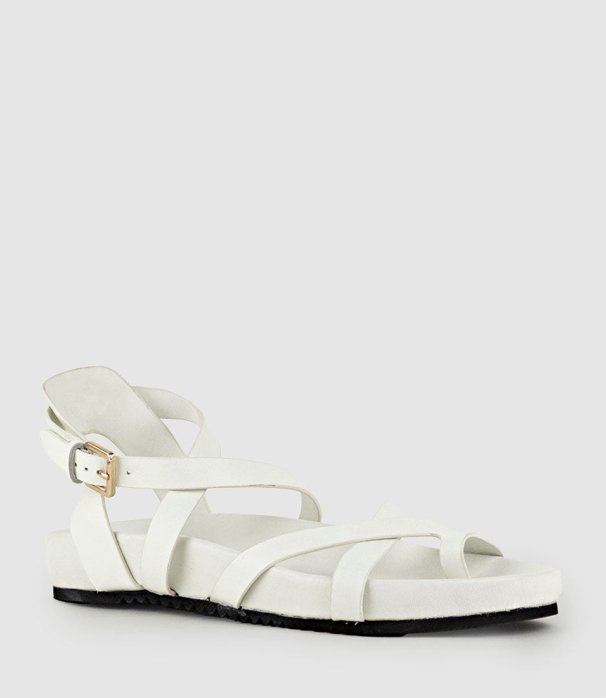 SYM Strappy Sandal on Footbed in White - Edward Meller