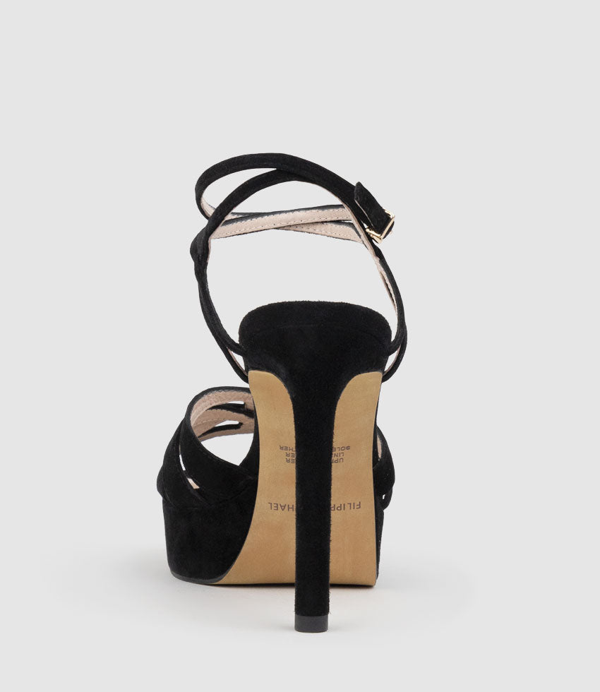 SYREN110 Ankle Wrap Platform Sandal in Black Suede - Edward Meller