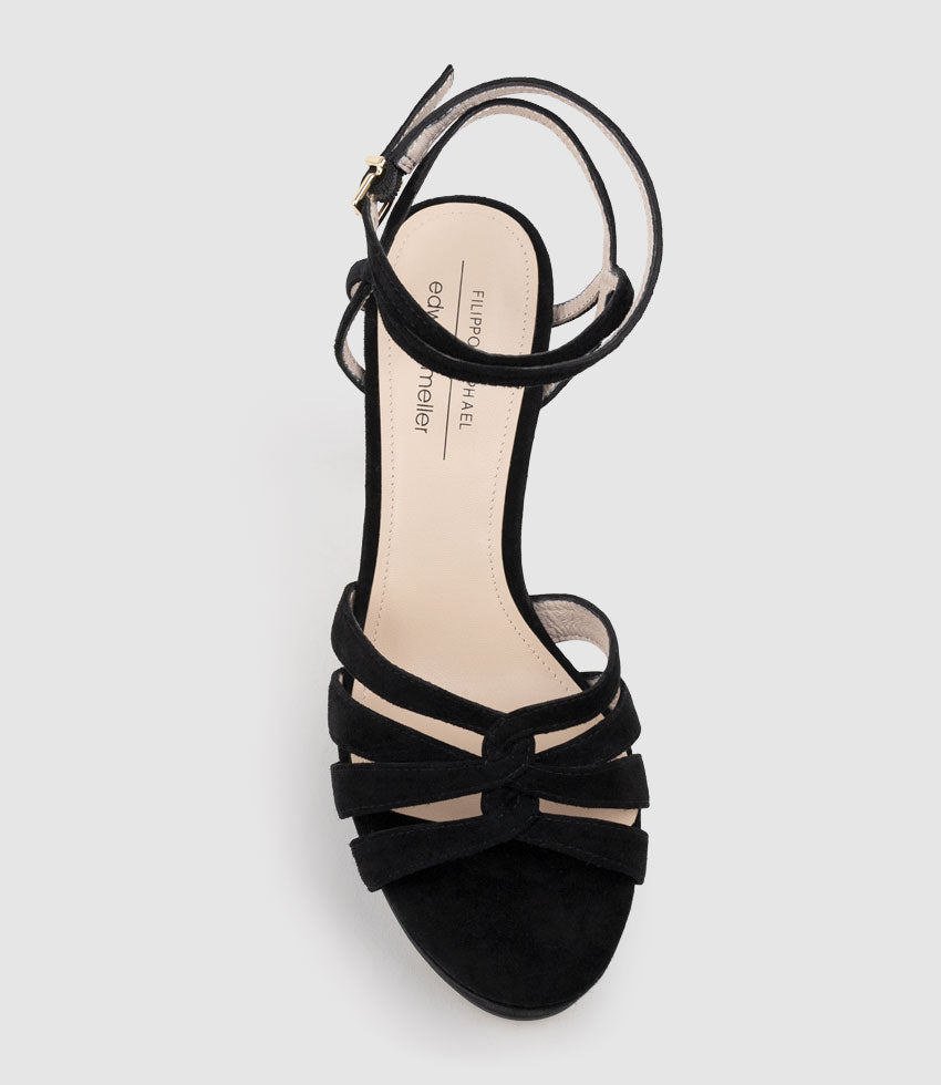 SYREN110 Ankle Wrap Platform Sandal in Black Suede - Edward Meller