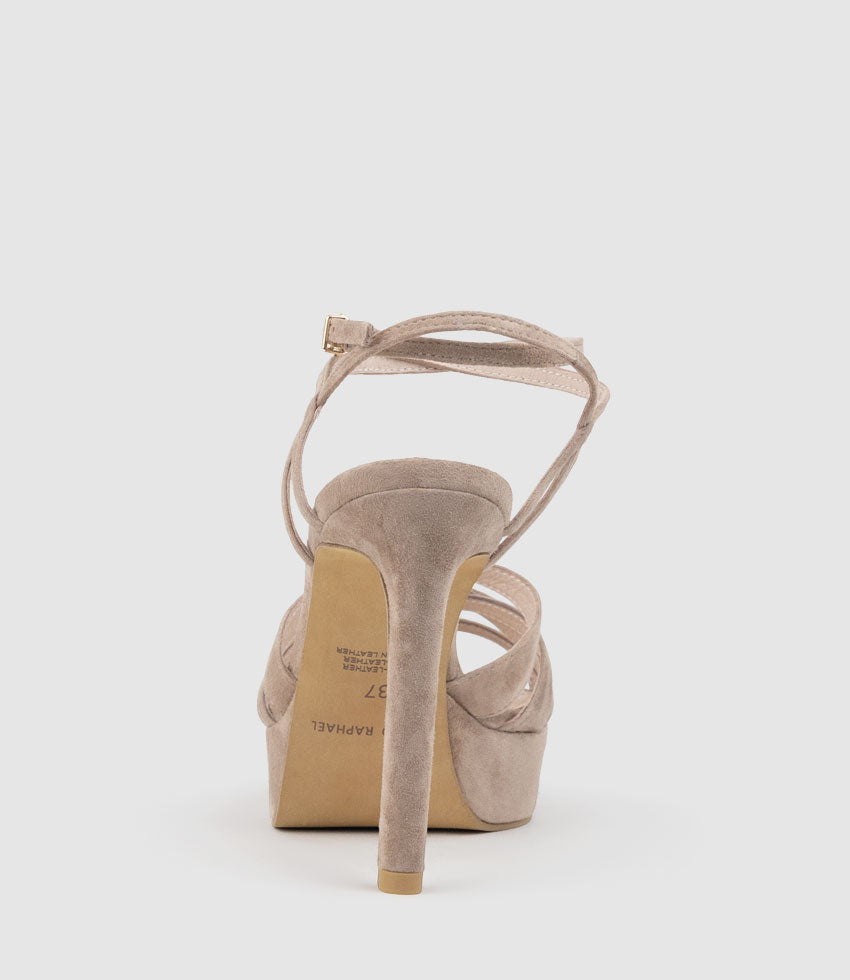 SYREN110 Ankle Wrap Platform Sandal in Nude Suede - Edward Meller