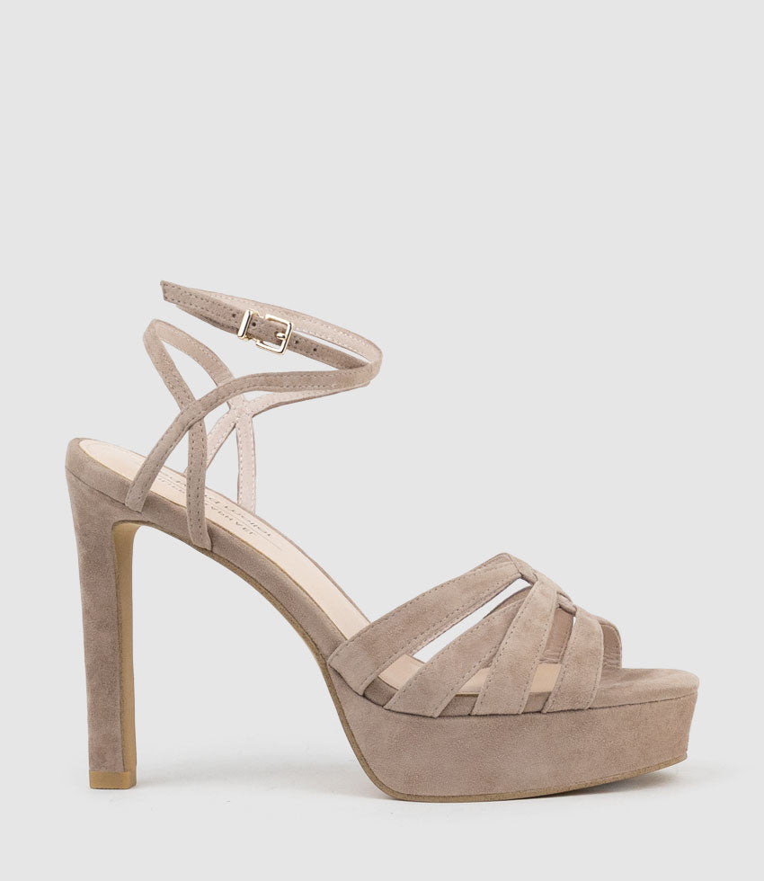 SYREN110 Ankle Wrap Platform Sandal in Nude Suede - Edward Meller