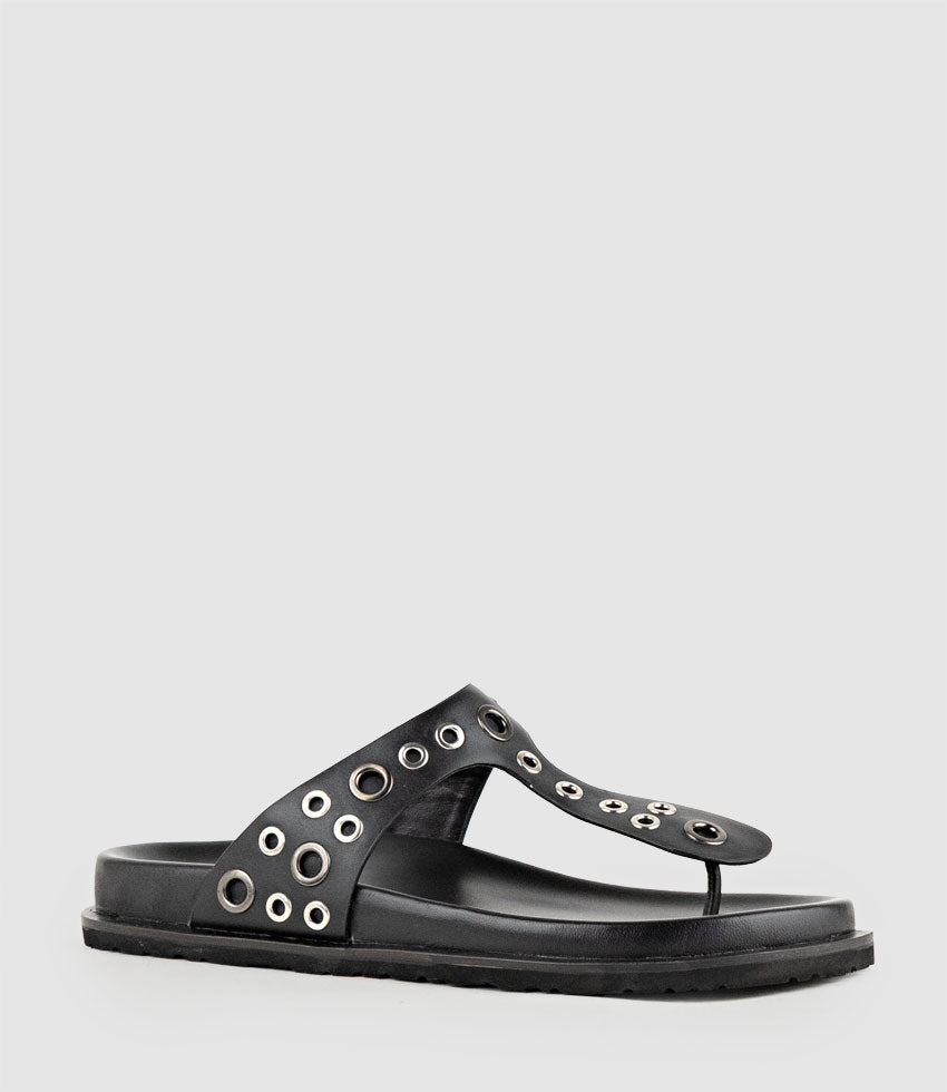 TALIAN Thong with Eyelets in Black - Edward Meller