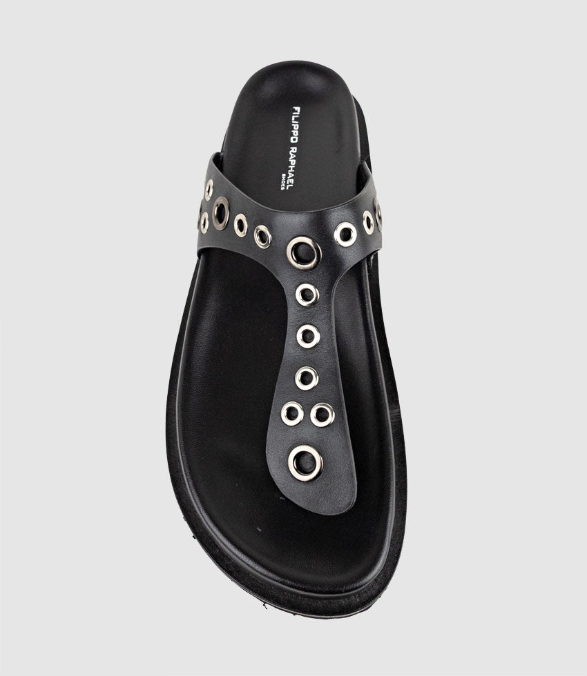 TALIAN Thong with Eyelets in Black - Edward Meller