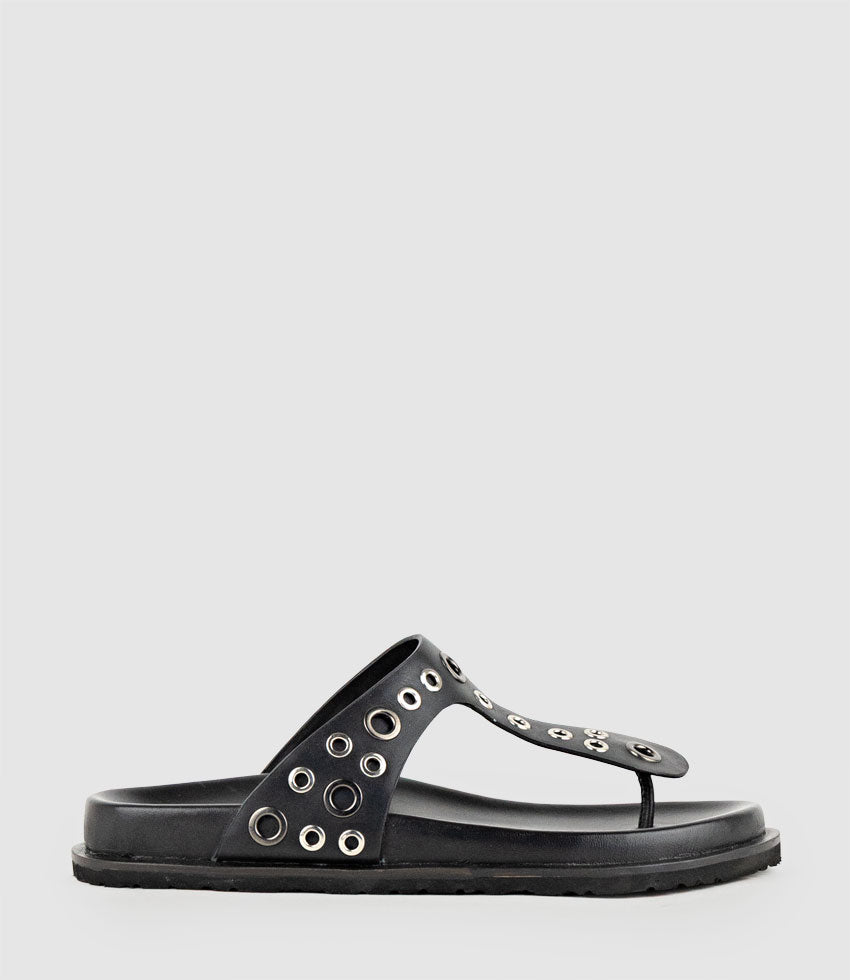 TALIAN Thong with Eyelets in Black - Edward Meller