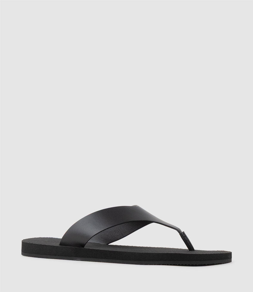 TALITA Leather Thong on Rubber Sole in Black - Edward Meller
