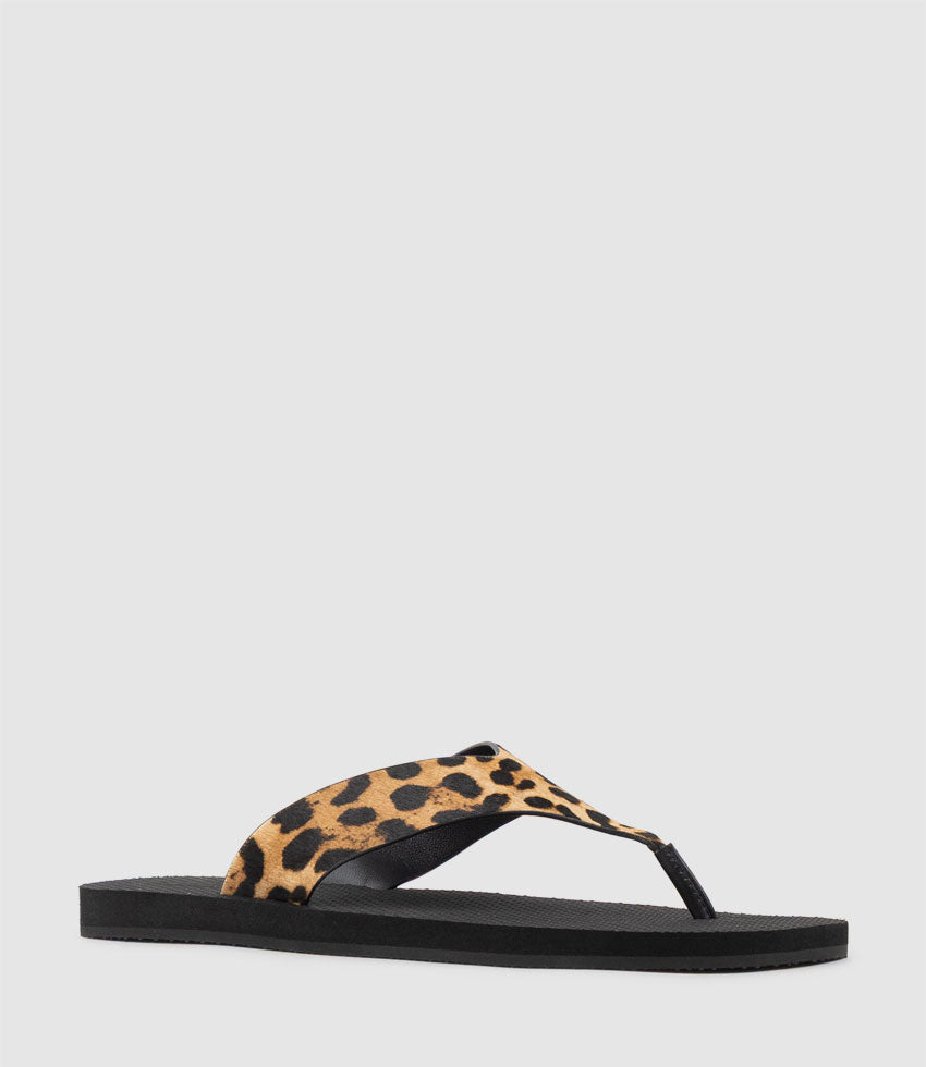 TALITA Leather Thong on Rubber Sole in Leopard Hair - Edward Meller