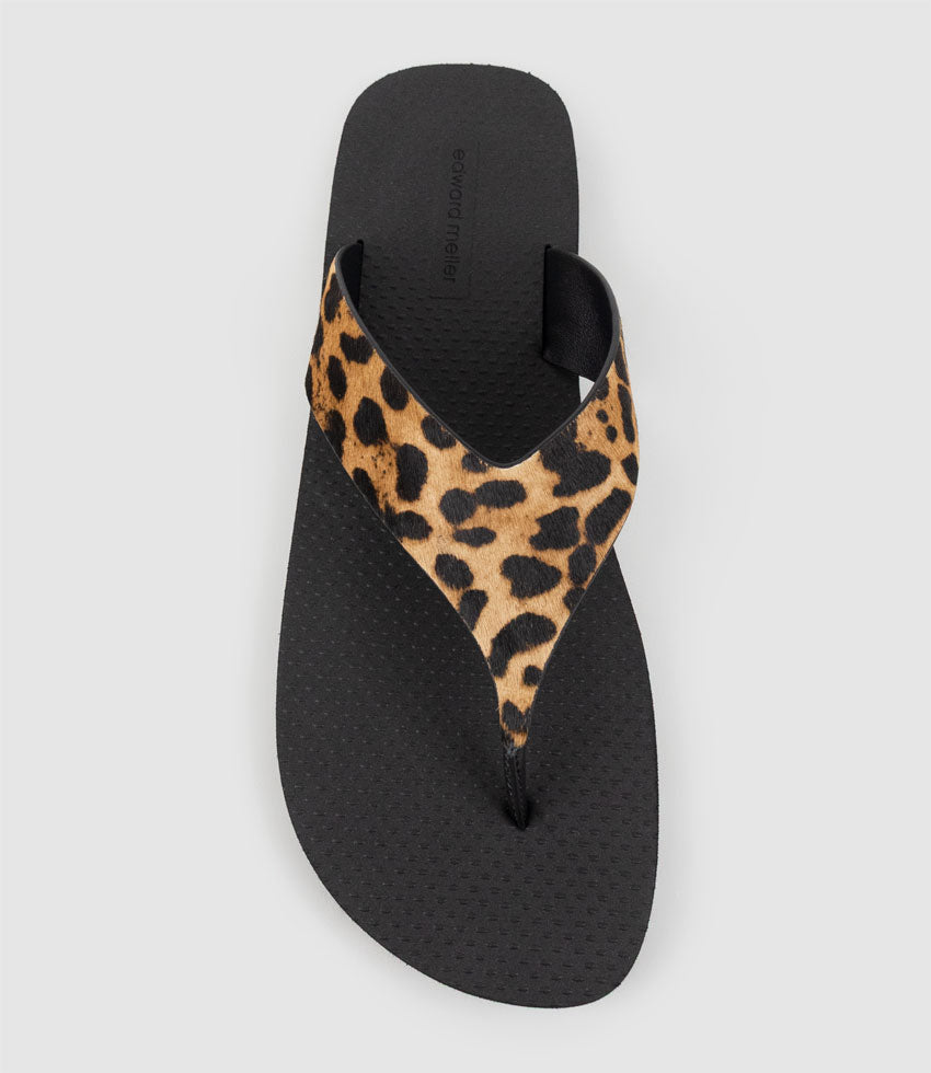 TALITA Leather Thong on Rubber Sole in Leopard Hair - Edward Meller