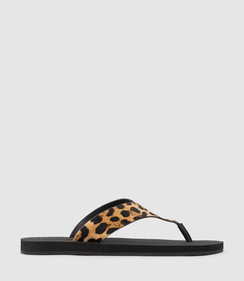 TALITA Leather Thong on Rubber Sole in Leopard Hair - Edward Meller
