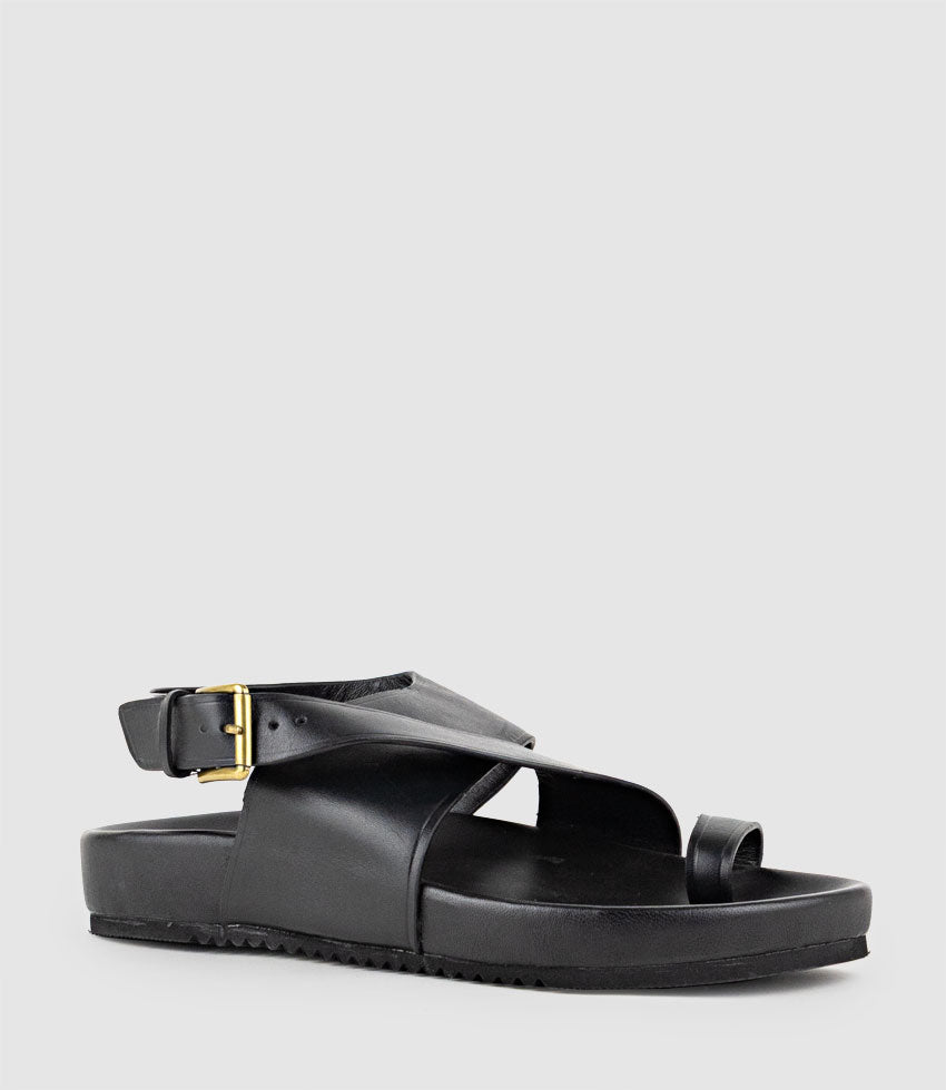 TAMRYN Crossover Sandal with Toe Thong in Black - Edward Meller