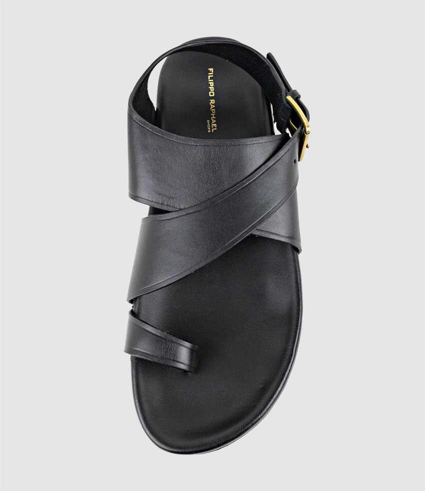 TAMRYN Crossover Sandal with Toe Thong in Black - Edward Meller