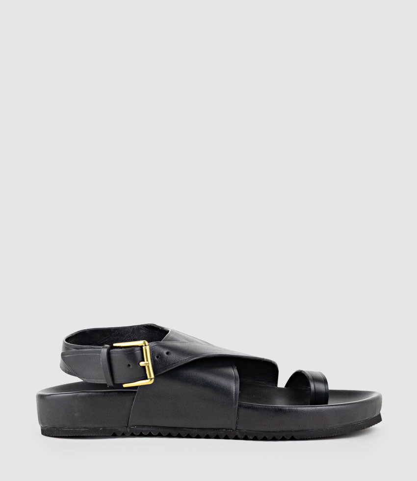 TAMRYN Crossover Sandal with Toe Thong in Black - Edward Meller