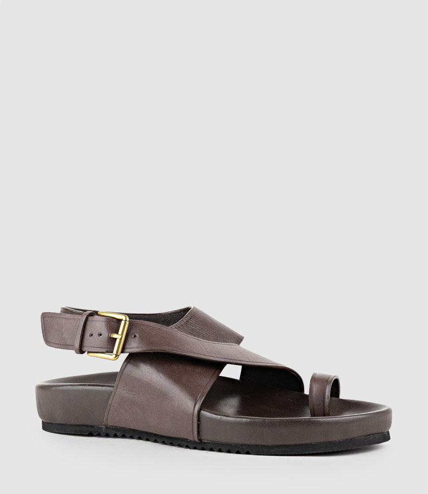 TAMRYN Crossover Sandal with Toe Thong in Brown - Edward Meller