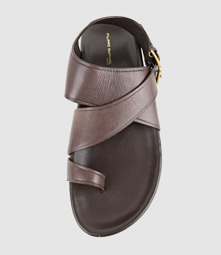TAMRYN Crossover Sandal with Toe Thong in Brown - Edward Meller