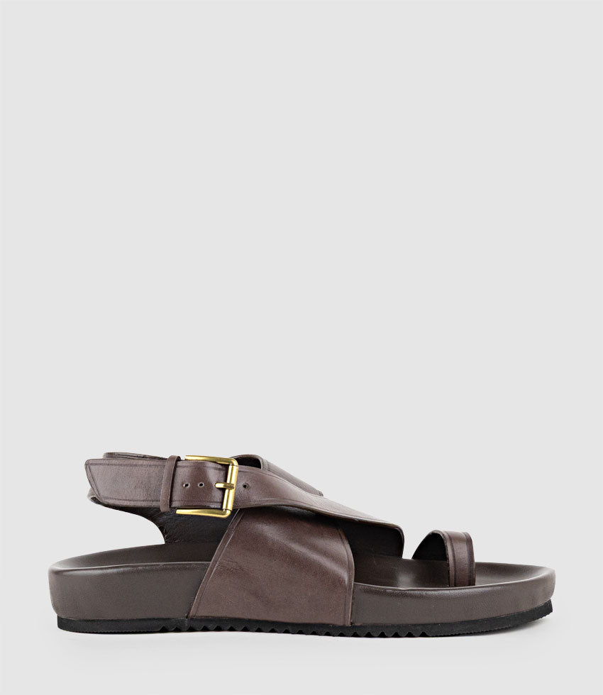 TAMRYN Crossover Sandal with Toe Thong in Brown - Edward Meller