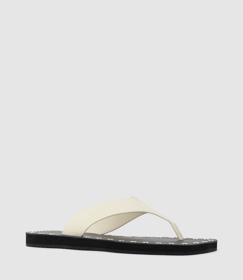 THEA Leather Thong on Studded Sole in Offwhite - Edward Meller