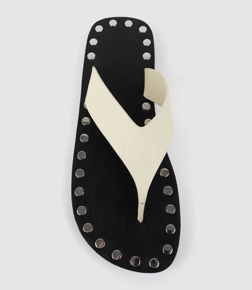 THEA Leather Thong on Studded Sole in Offwhite - Edward Meller