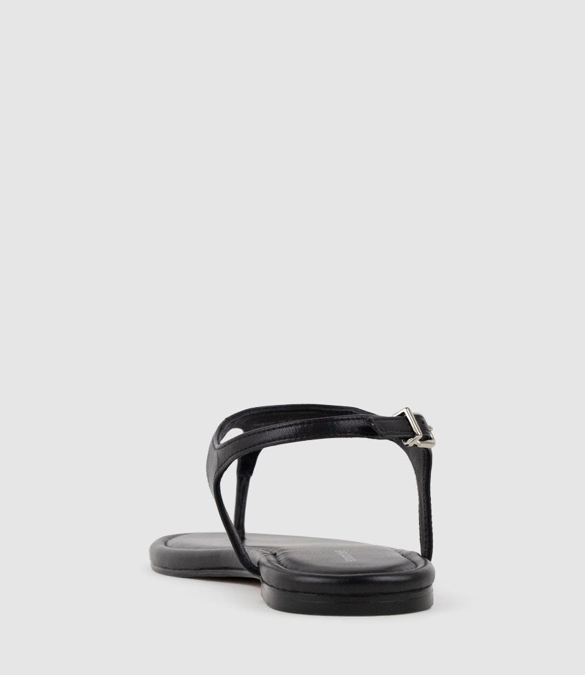THELMA Flat Thong with Ankle Strap in Black - Edward Meller