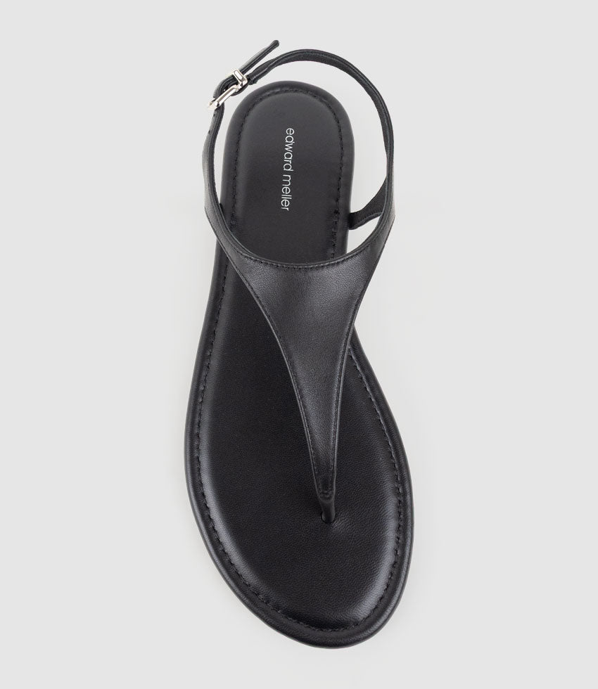 THELMA Flat Thong with Ankle Strap in Black - Edward Meller