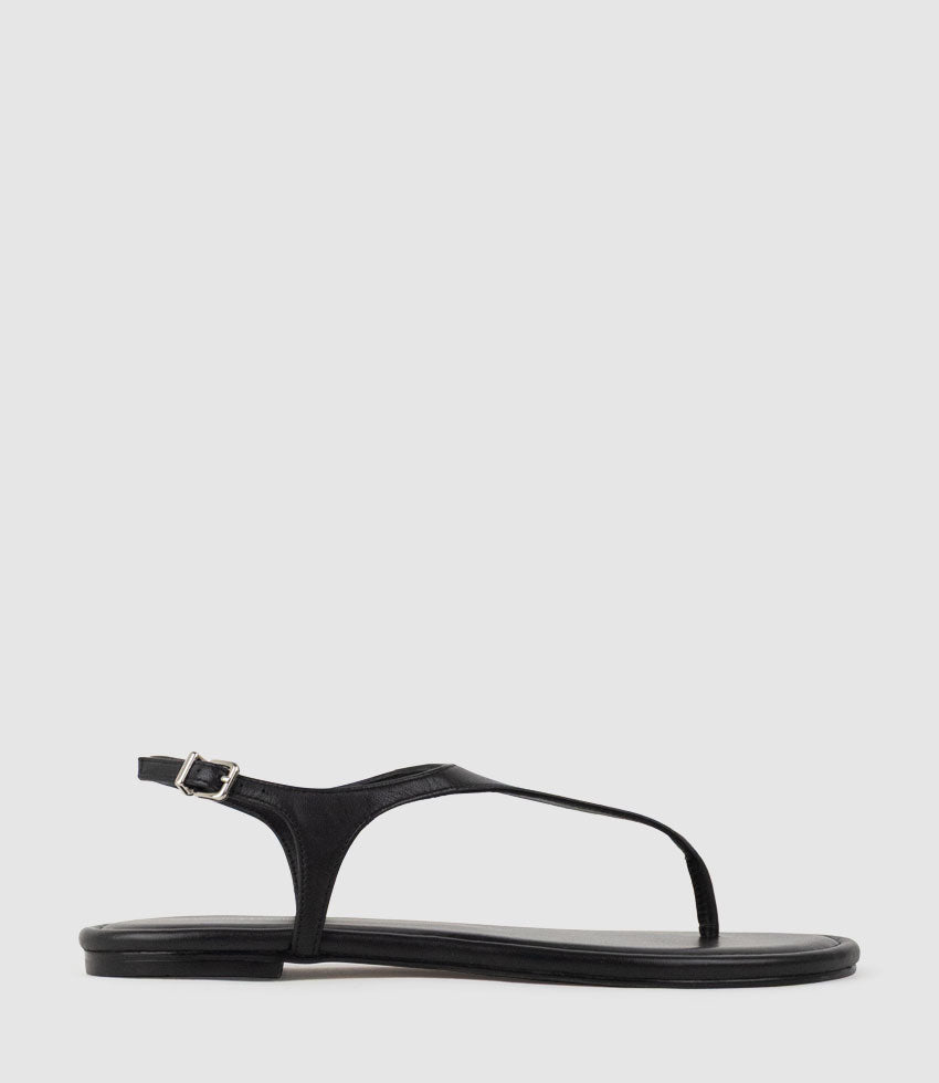 THELMA Flat Thong with Ankle Strap in Black - Edward Meller