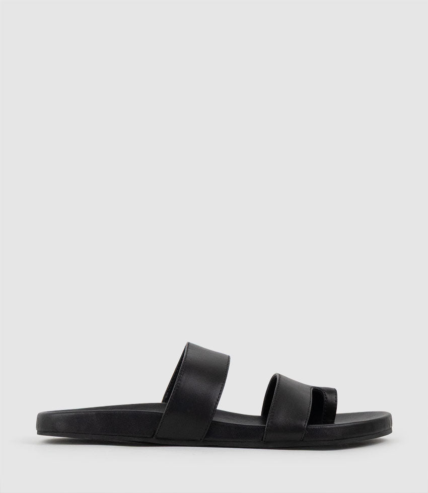 TIALA Two Strap Slide with Toe Thong in Black - Edward Meller