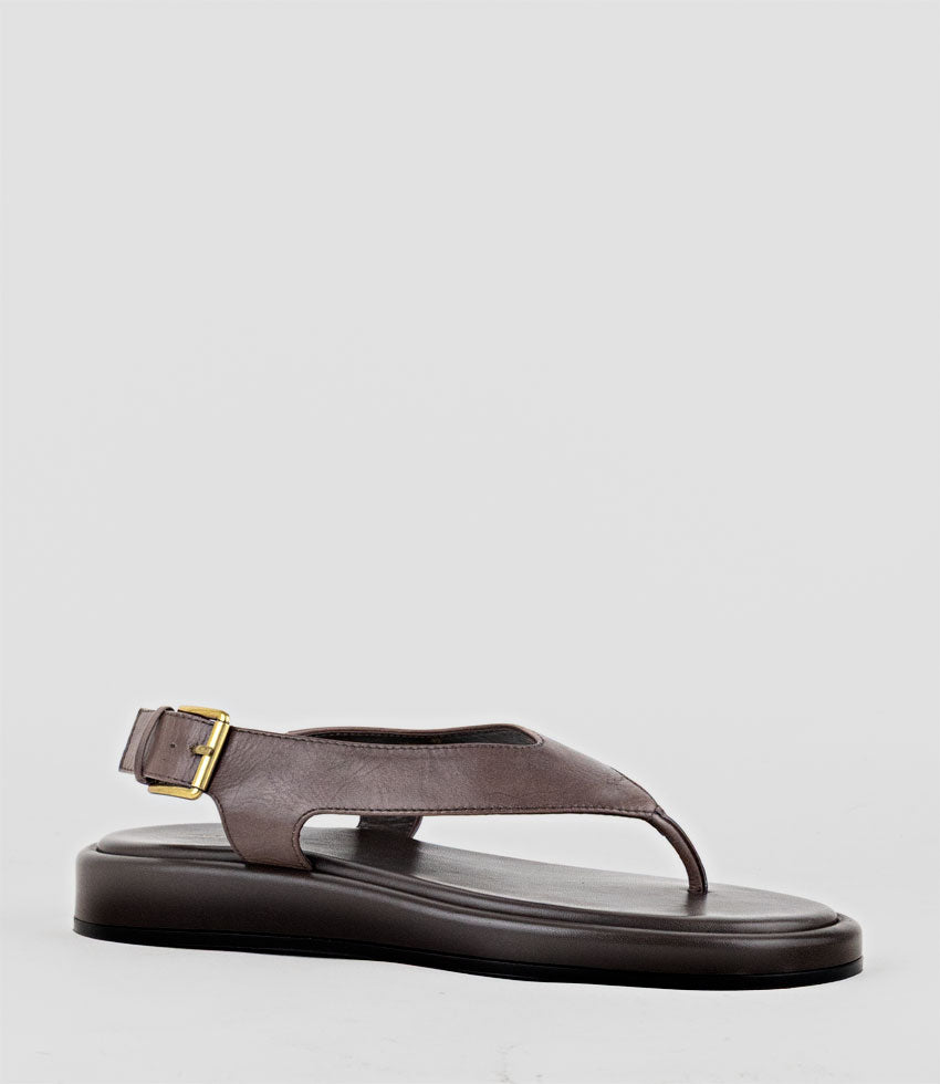 TIOLA Thong Slide on Unit with Buckle in Brown - Edward Meller