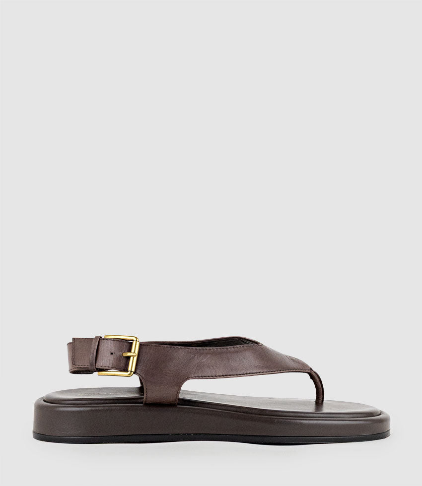 TIOLA Thong Slide on Unit with Buckle in Brown - Edward Meller
