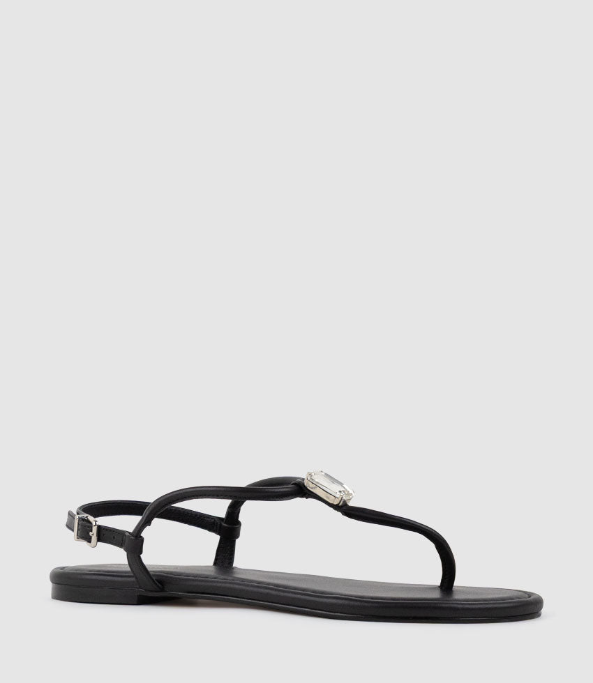 TOPAZ Fine Strap Thong with Crystal in Black - Edward Meller